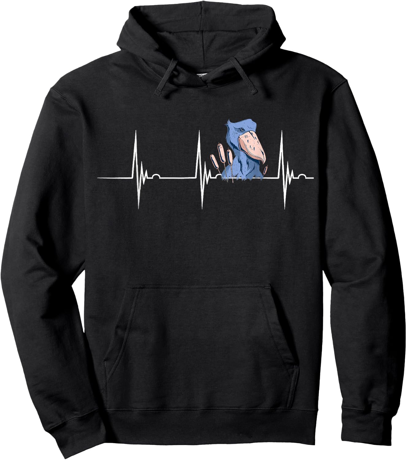 Shoebill Bird Heartbeat EKG Pulse Mayan Bird African Bird Hoodie - Hoodie | Black