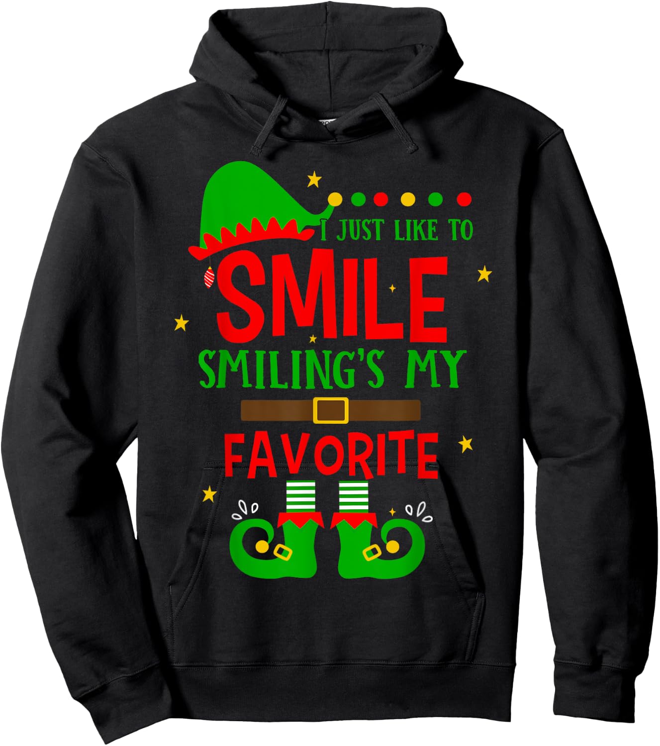 Smiling Is My Favorite Cute Christmas Elf Matching Family Hoodie - Hoodie | Black