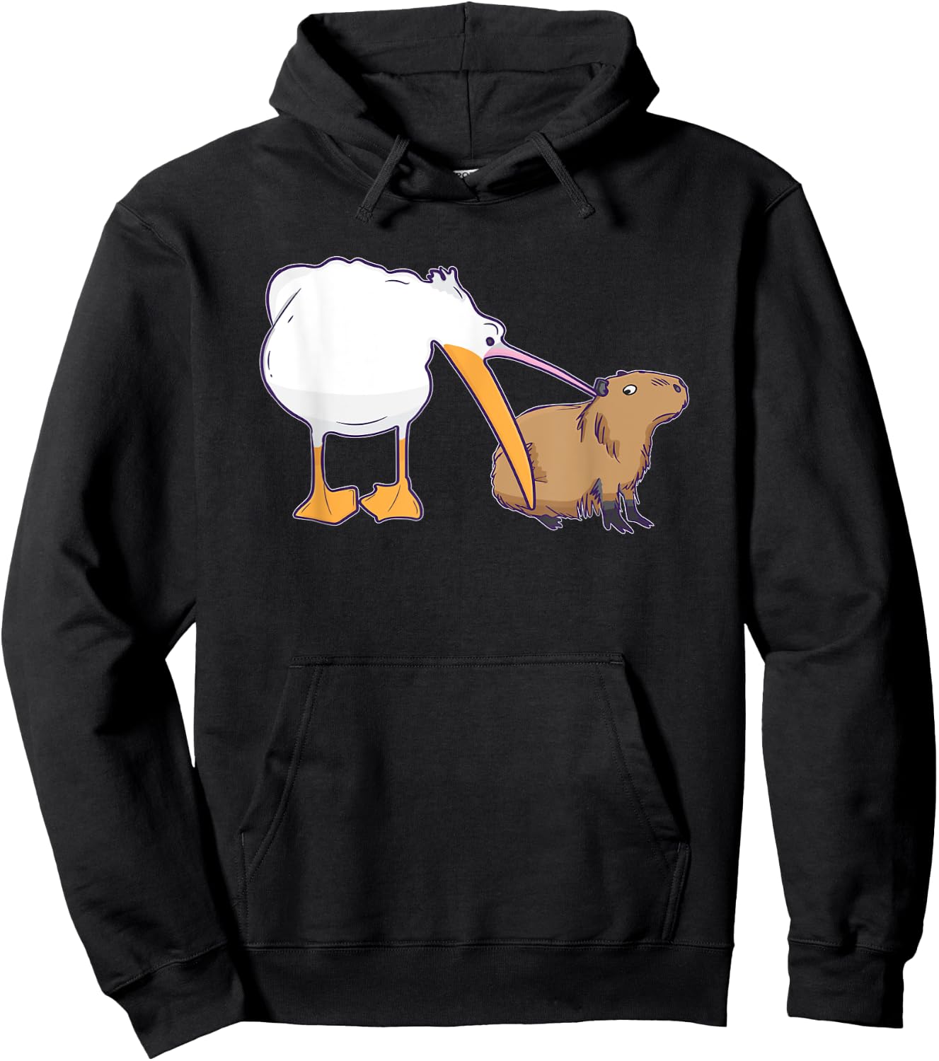 Pelican Tries to Eat Capybara Funny Cute Kawaii Meme Hoodie - Hoodie | Black