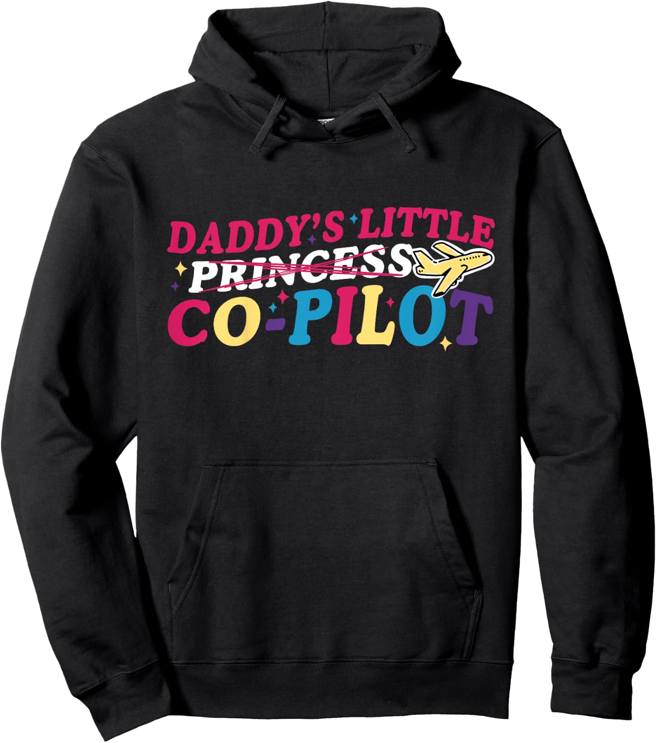 Daddy's Little Co-Pilot Girls Retro Groovy Airplane Hoodie - Hoodie | Black
