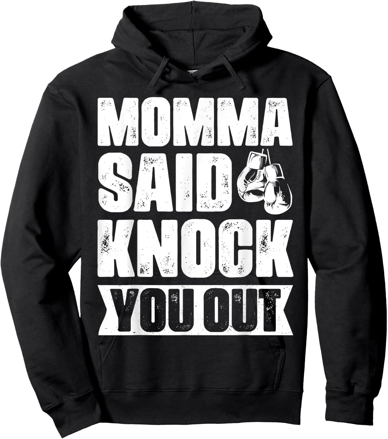 Retro, Vintage Boxer, Mom, Pun, Gag Gift Momma Said Knock You Out Apparel -Adults Black Short Sleeve Small Hoodie - Hoodie | Black