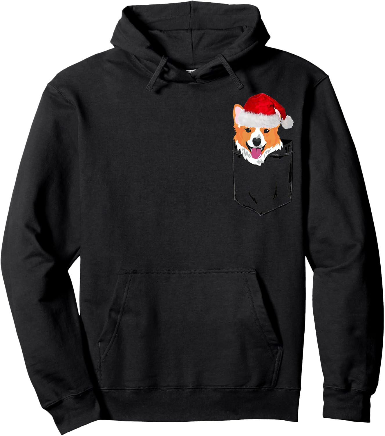 Corgi Santa Christmas Shirt Pocket Dog Funny Xmas Hoodie - Hoodie | Black