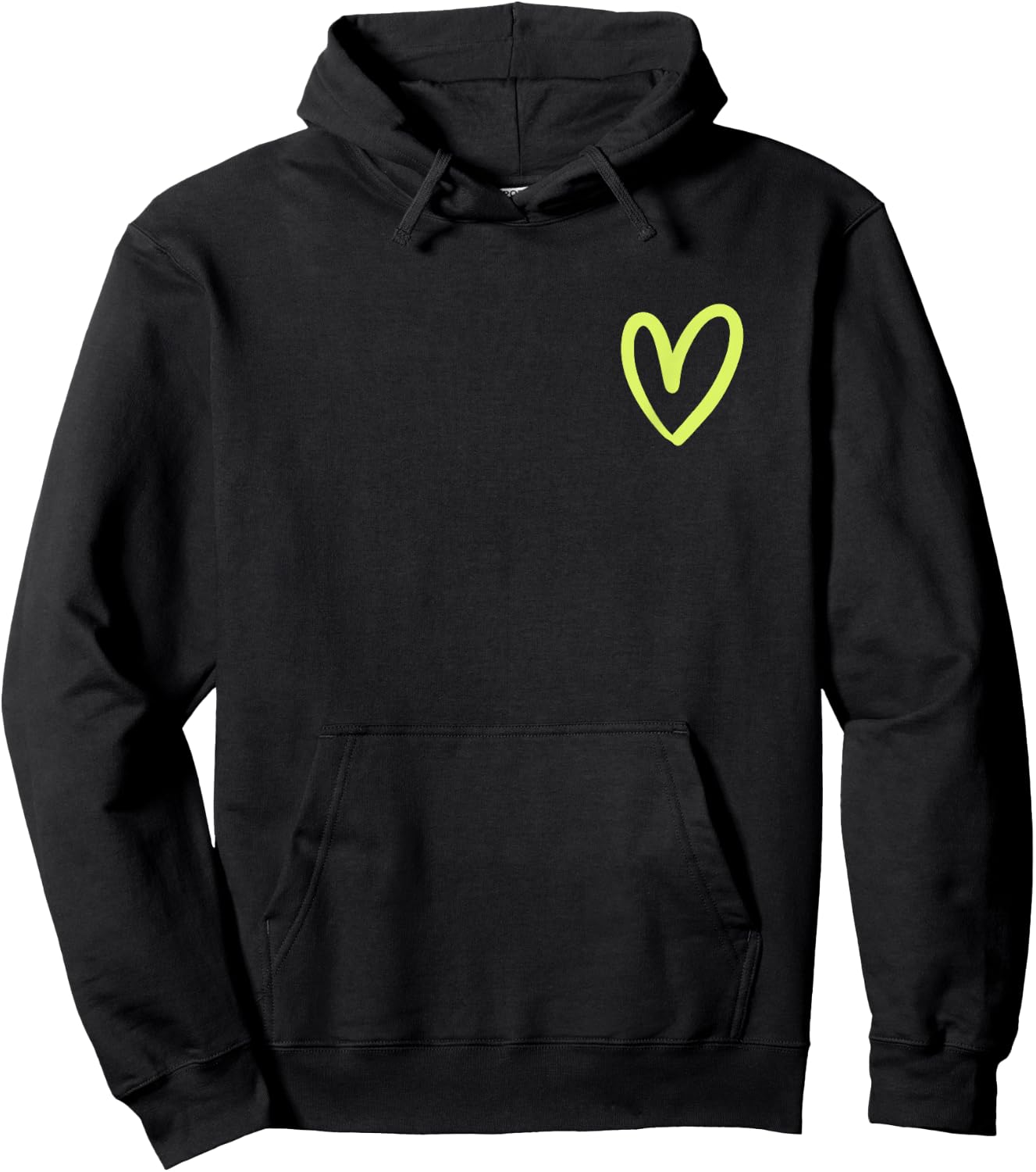 Vintage Cute Hand Drawn Lime-Green Minimalist Heart on Black Hoodie - Hoodie | Black