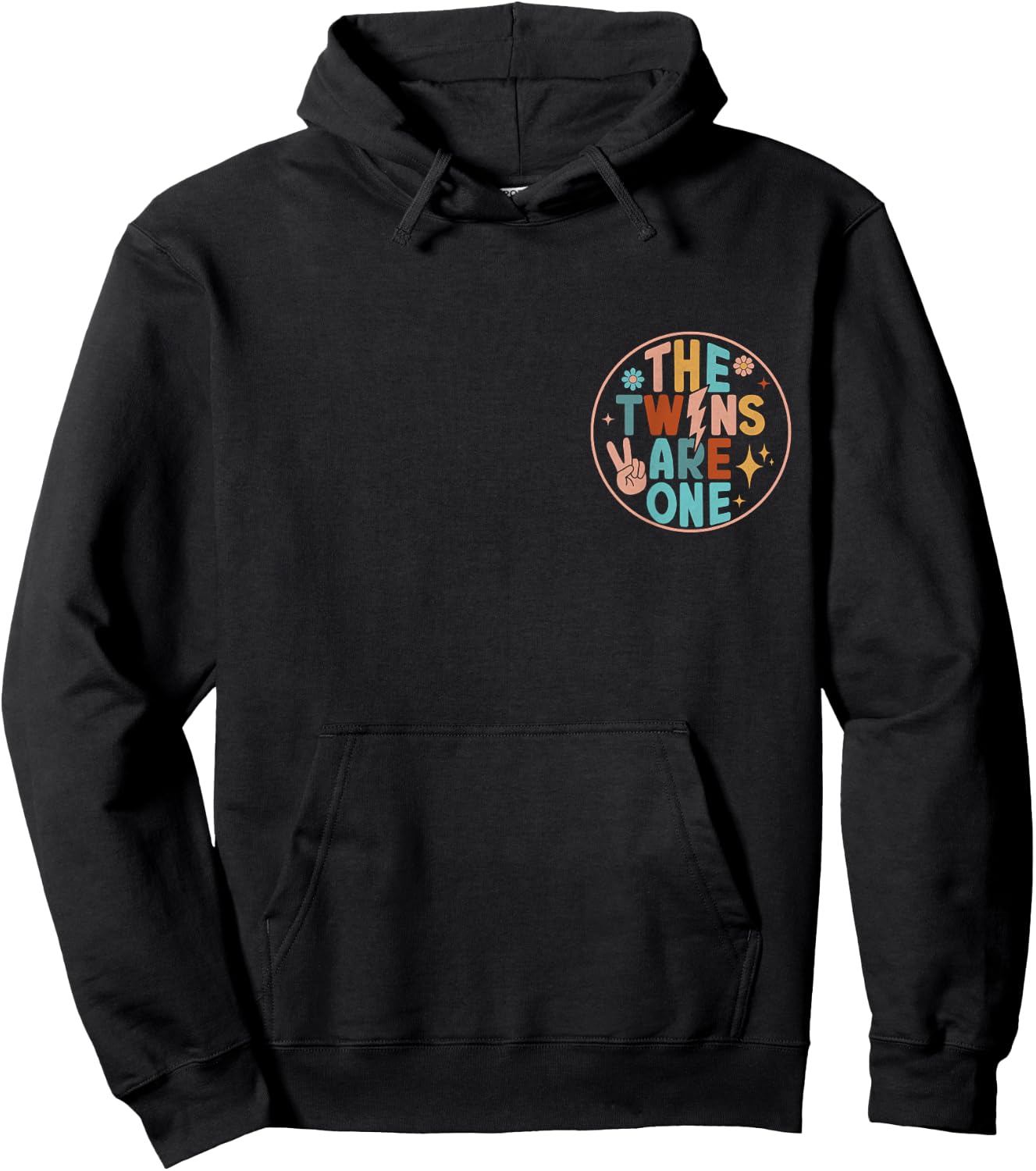 (2 SIDED) Twins 1st Birthday Party Groovy 1 Year Old Twin Hoodie - Hoodie | Black
