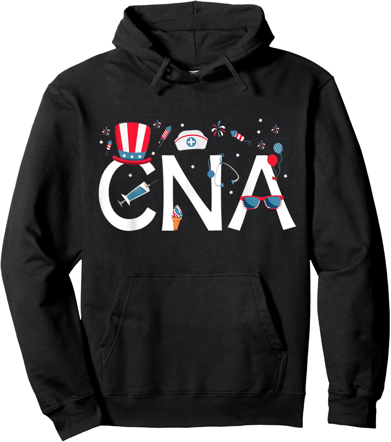 American CNA 4th of July Nursing Certified Nursing Assistant Women Kids Men Hoodie - Hoodie | Black