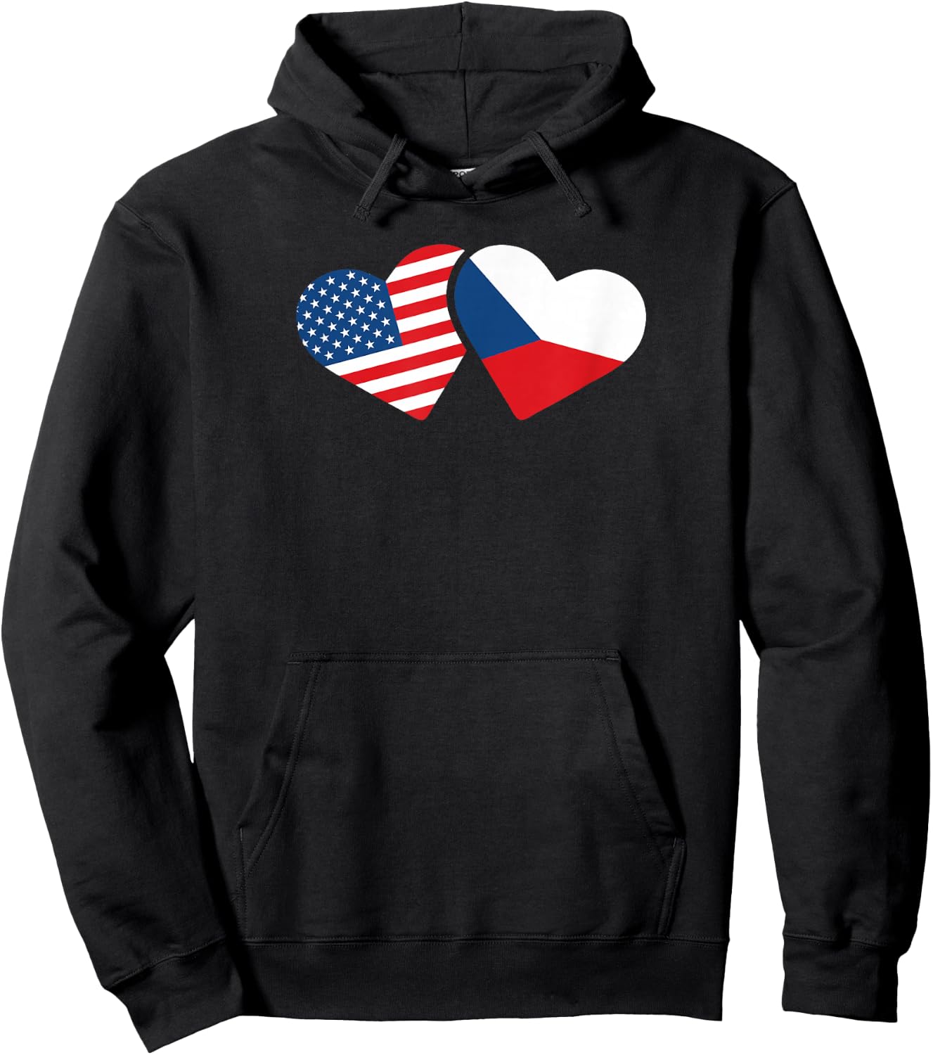 Czech Republic USA Flag T Shirt Heart Czech Americans Love Hoodie - Hoodie | Black