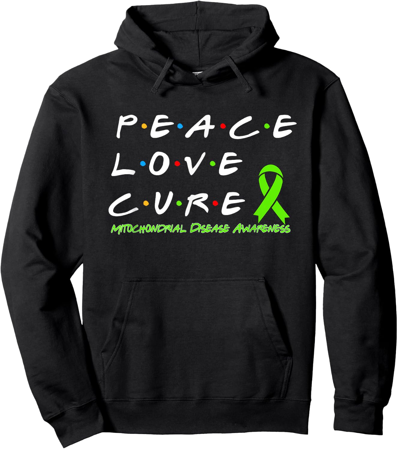 Mitochondrial Disease Awareness Peace Love Cure Hoodie - Hoodie | Black