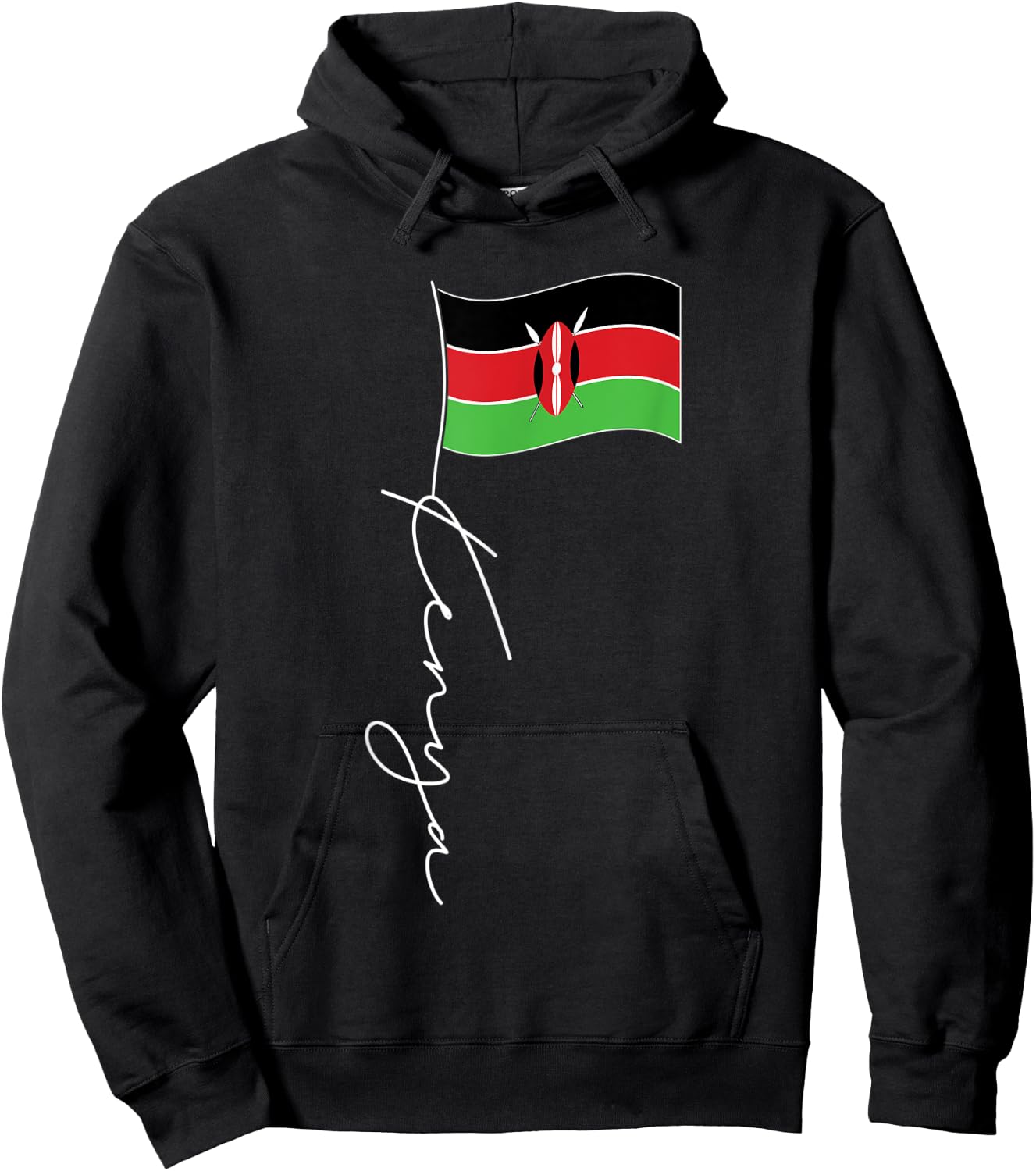 Kenya Signature Flag Pole - Elegant Patriotic Kenyan Flag Kids Men Hoodie - Hoodie | Black
