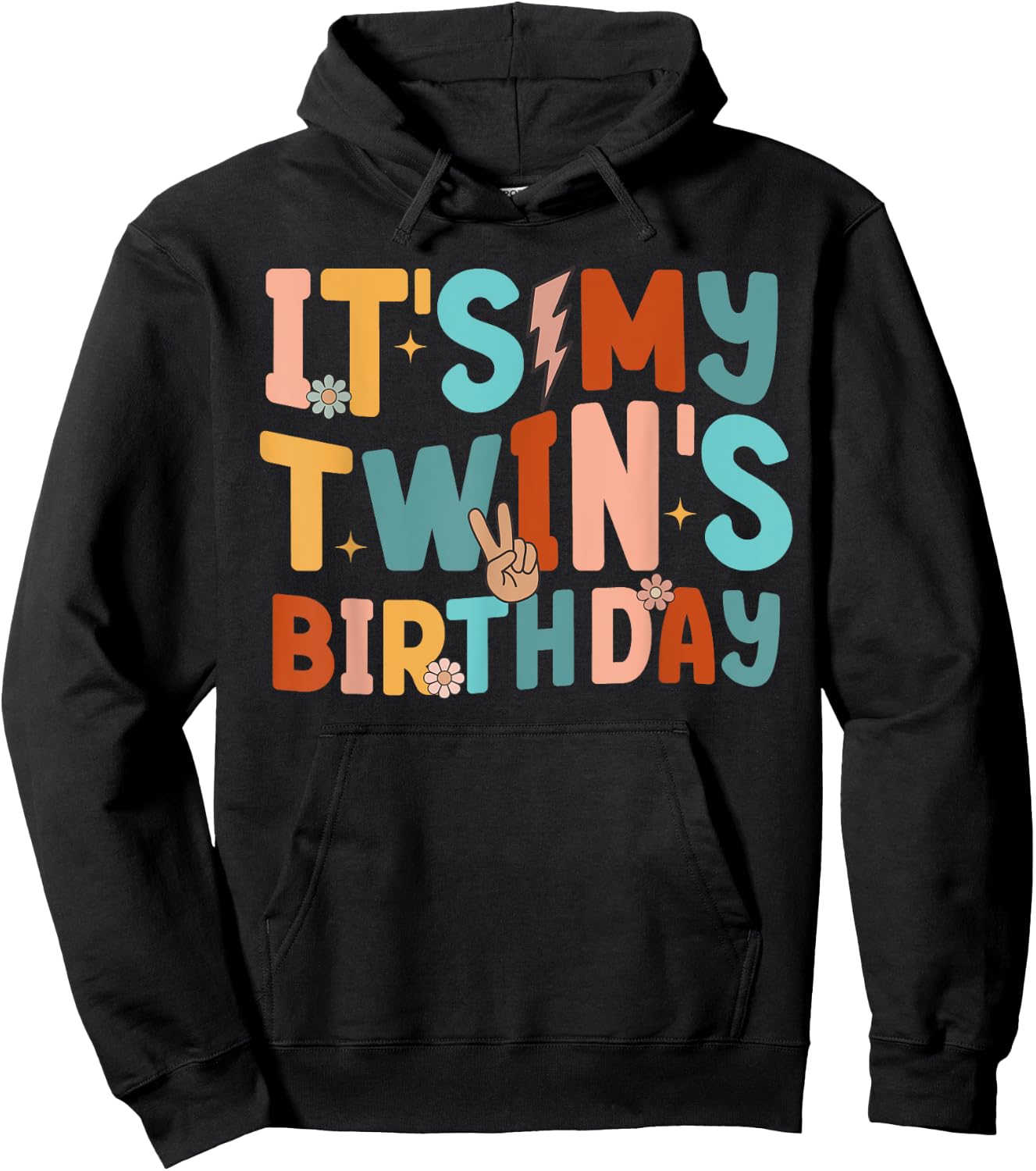 It's My Twin's Birthday Matching Girl's Women's Groovy Retro Hoodie - Hoodie | Black
