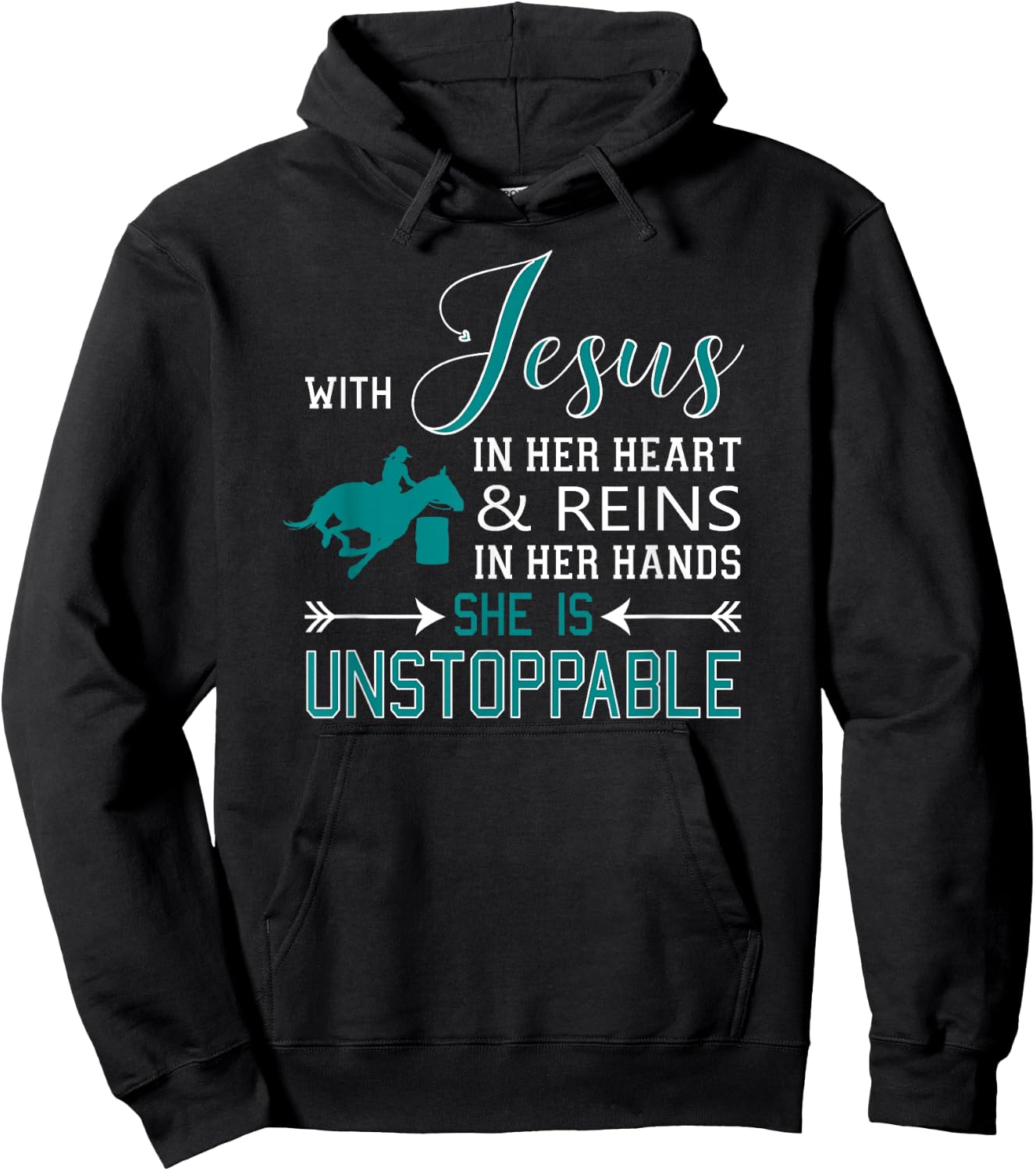 With Jesus In Her Heart and Reins In Her Hands She Is Hoodie - Hoodie | Black