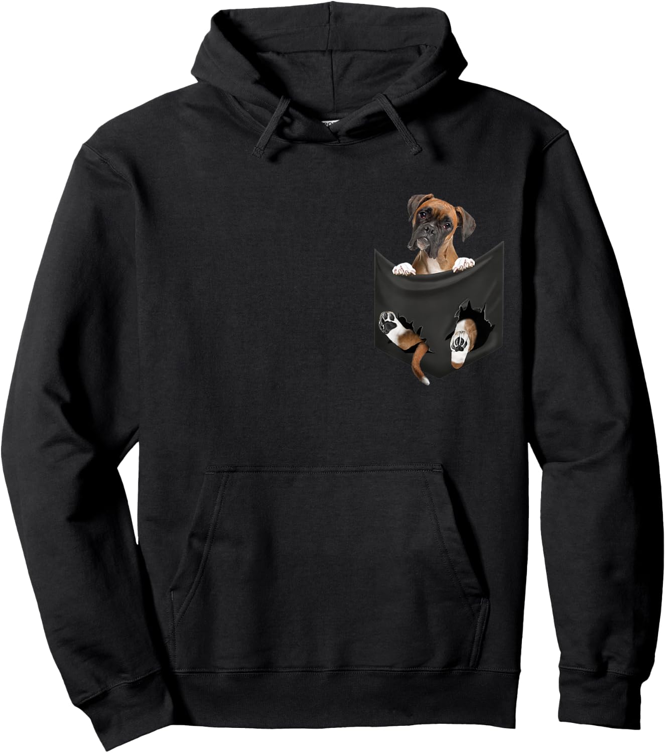 Boxer Dog In Pocket Hoodie - Hoodie | Black