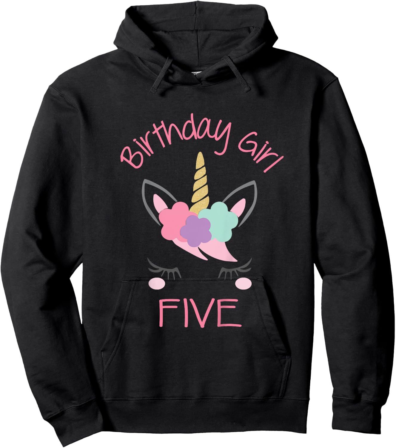 5th Birthday Unicorn Outfit, 5th Birthday Girl Shirt Hoodie - Hoodie | Black