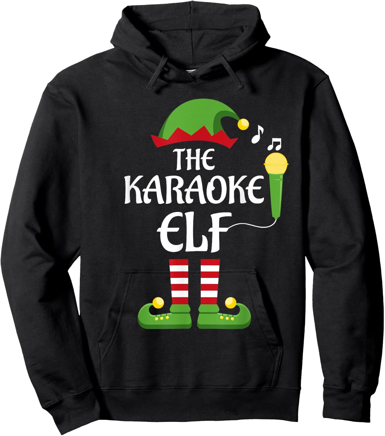Karaoke Elf Family Matching Group Christmas Singing Hoodie - Hoodie | Black