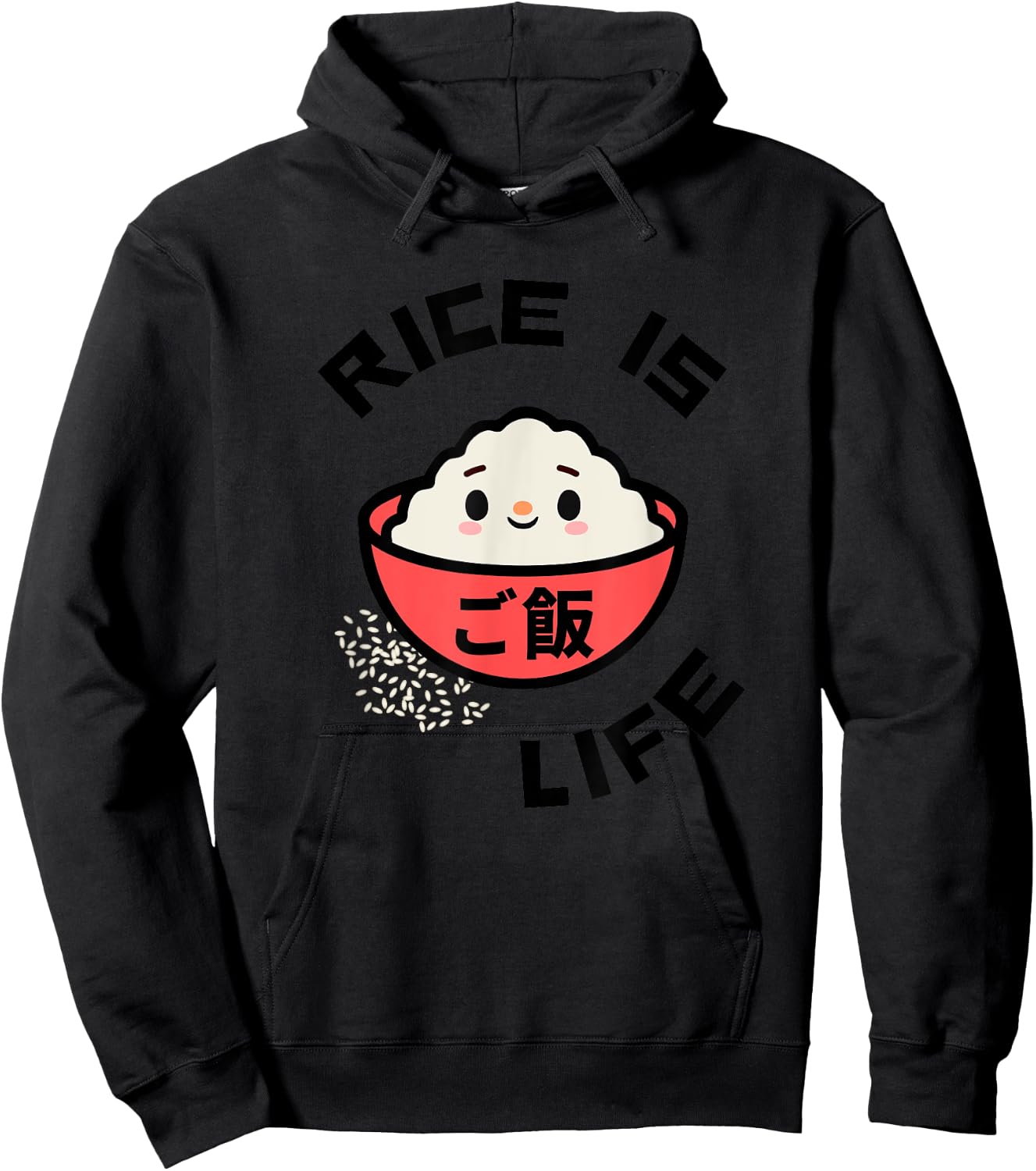 Rice is Life Red Rice Bowl Asian Food Gohan Rice Hoodie - Hoodie | Black