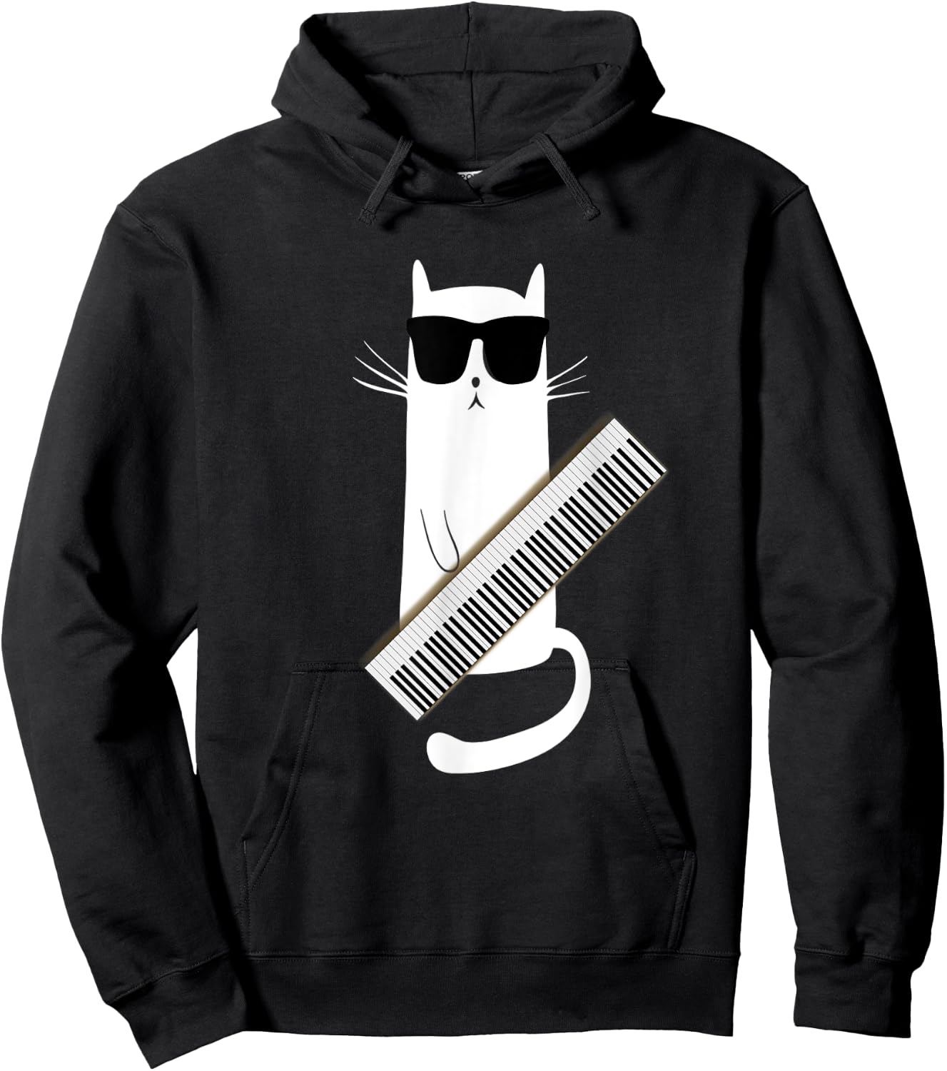 Cat Wearing Sunglasses Playing Keytar- Guitar Keyboard Shirt Hoodie - Hoodie | Black