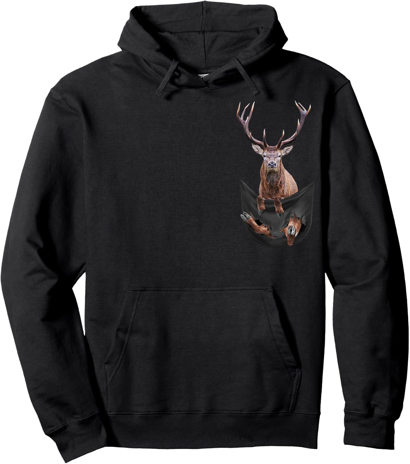 Deer Inside Pocket - Deer Pocket Hoodie - Hoodie | Black