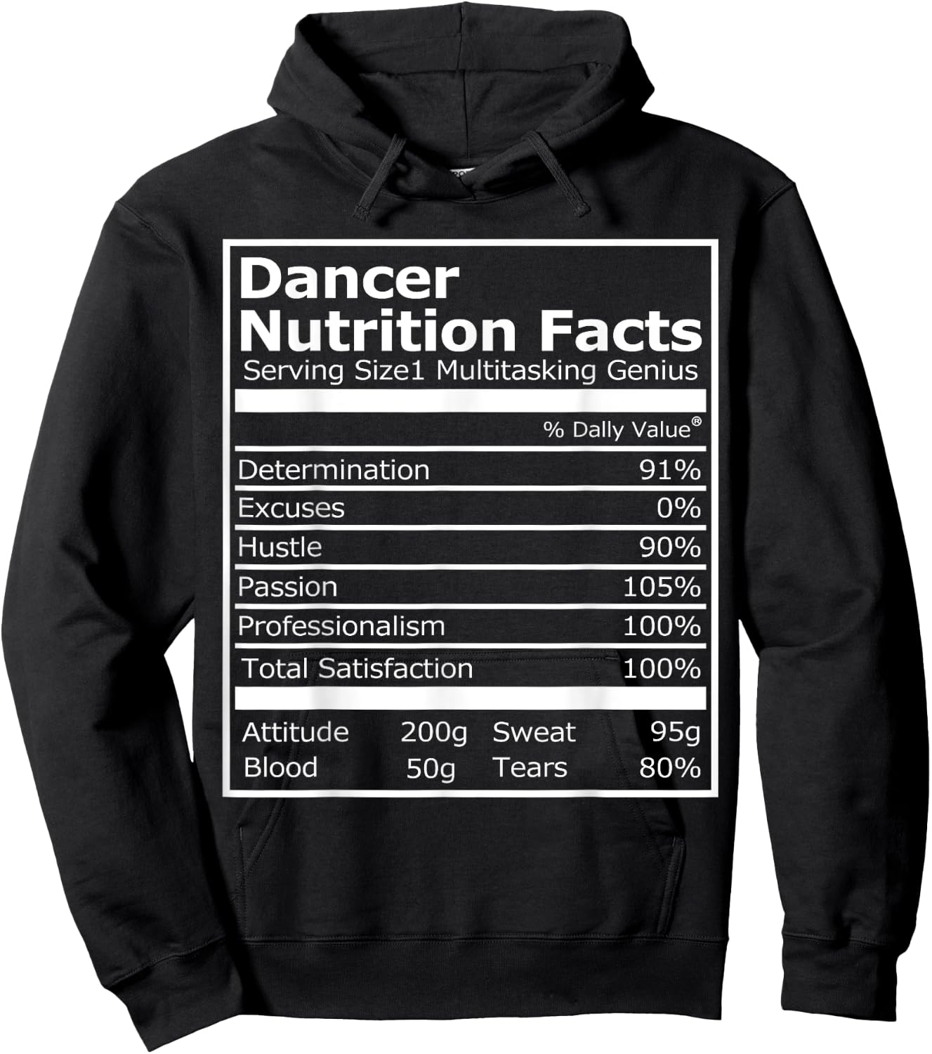 Dancer Nutrition Facts Funny Dancer and Dancing Hoodie - Hoodie | Black