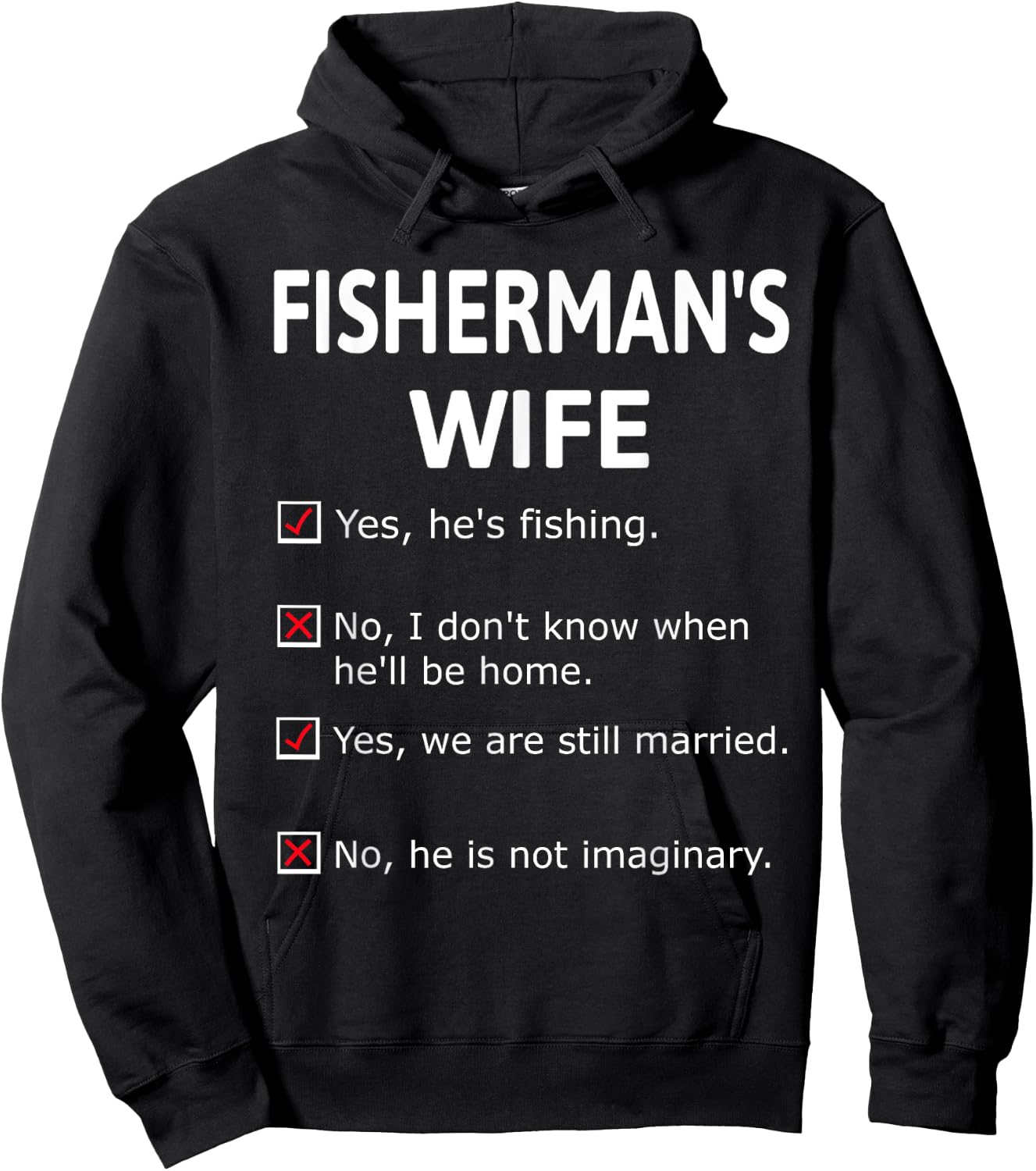Fishermans Wife He's Not Imaginary Funny Retro Unique Gift Hoodie - Hoodie | Black