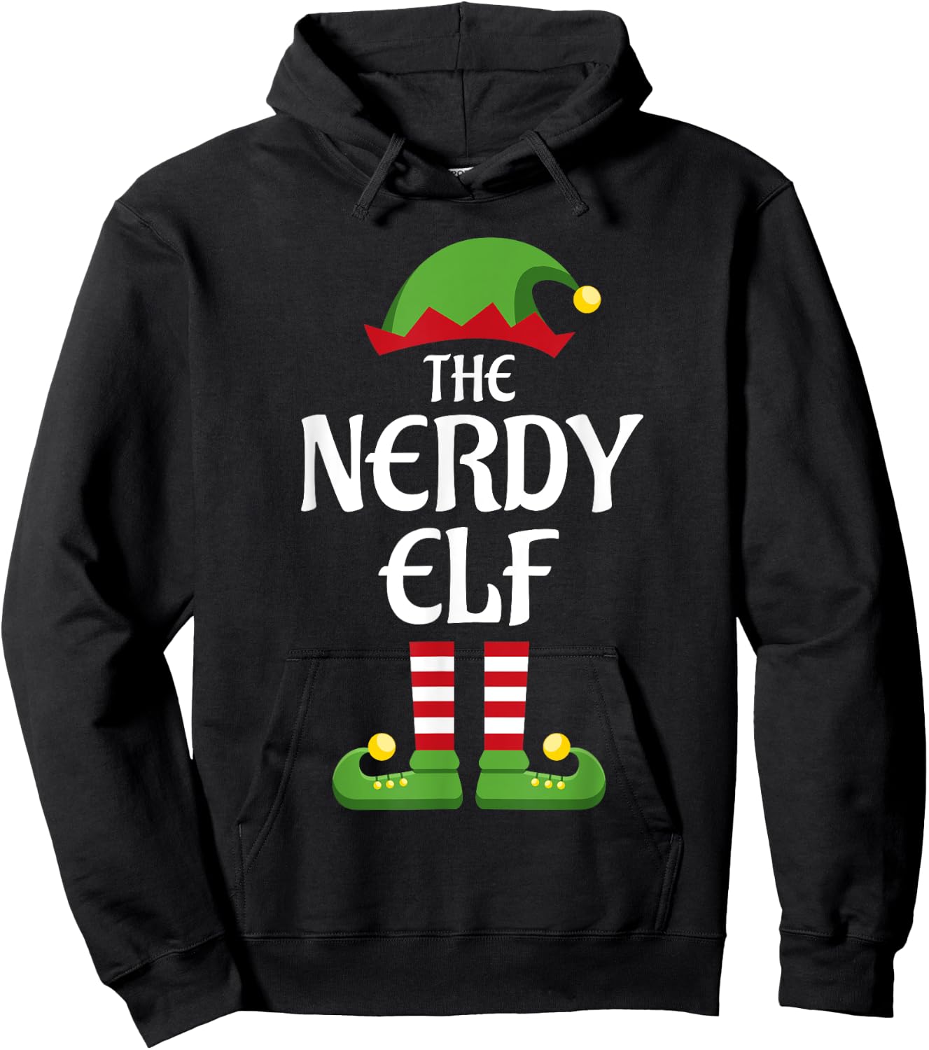 Nerdy Elf Family Matching Group Christmas Hoodie - Hoodie | Black