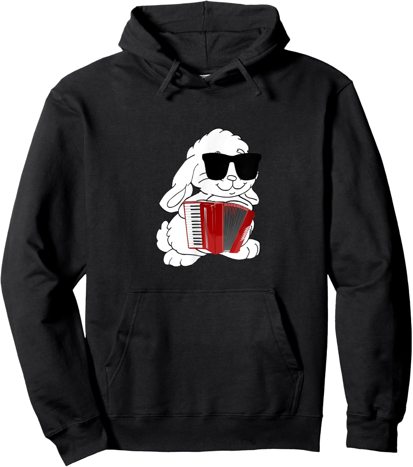Funny Rabbit Wearing Sunglasses Playing Accordion Hoodie - Hoodie | Black