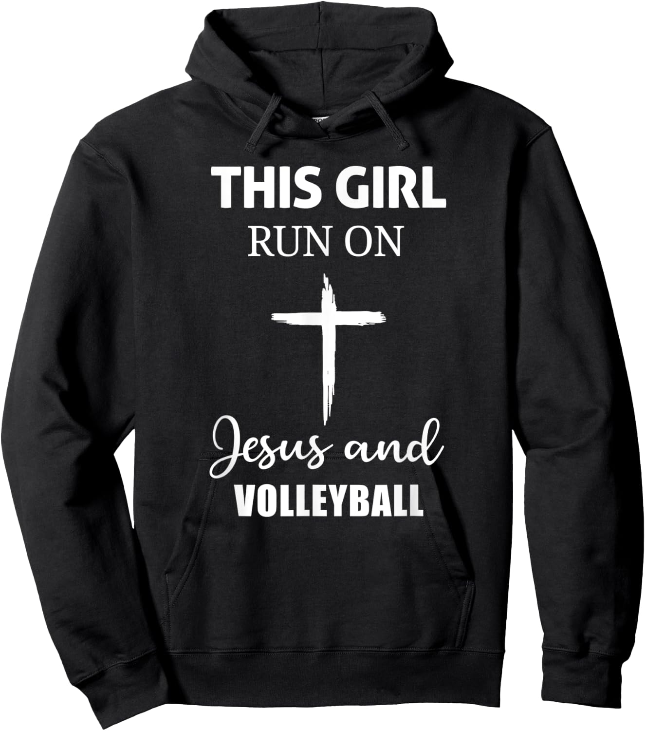 This Girl Runs On Jesus and Volleyball - Christian Cross Hoodie - Hoodie | Black