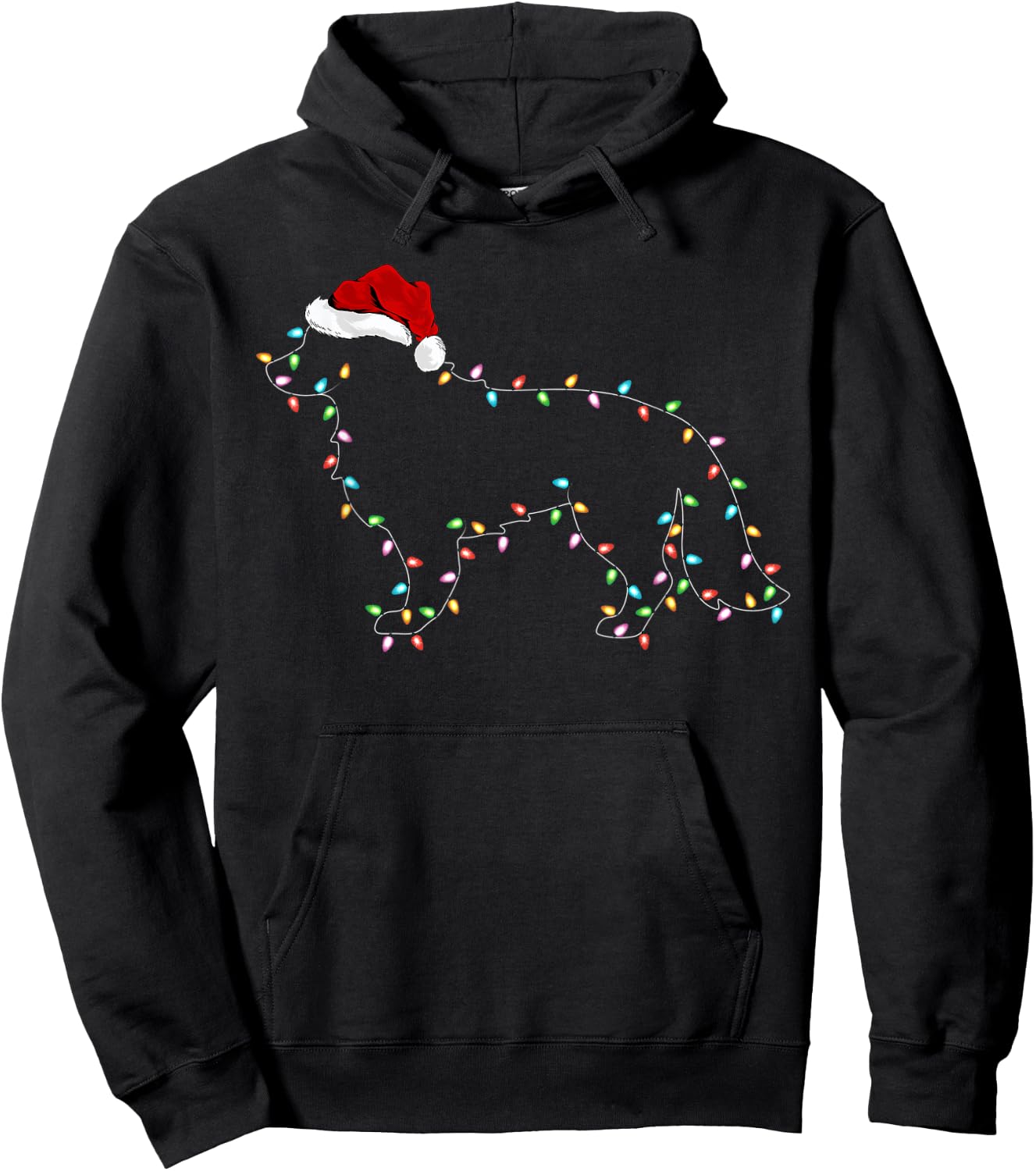 Funny Xmas Lighting Santa Hat Border Collie Dog Christmas Women Kids Hoodie - Hoodie | Black