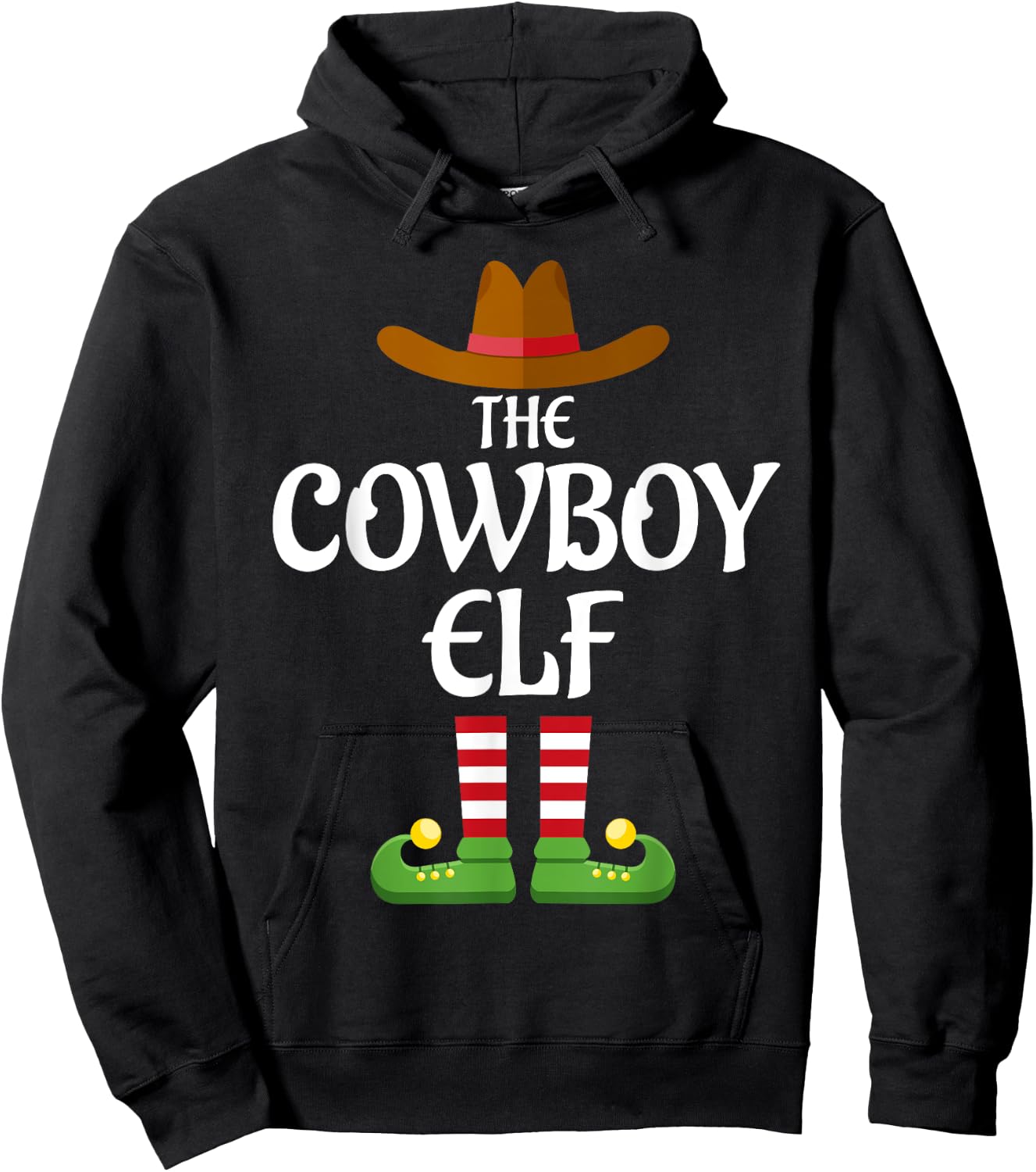 Cowboy Elf Family Matching Group Christmas Country Hoodie - Hoodie | Black