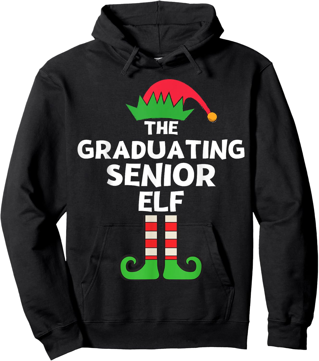 Graduating Senior Elf Matching Family Christmas Party Pajama Hoodie - Hoodie | Black