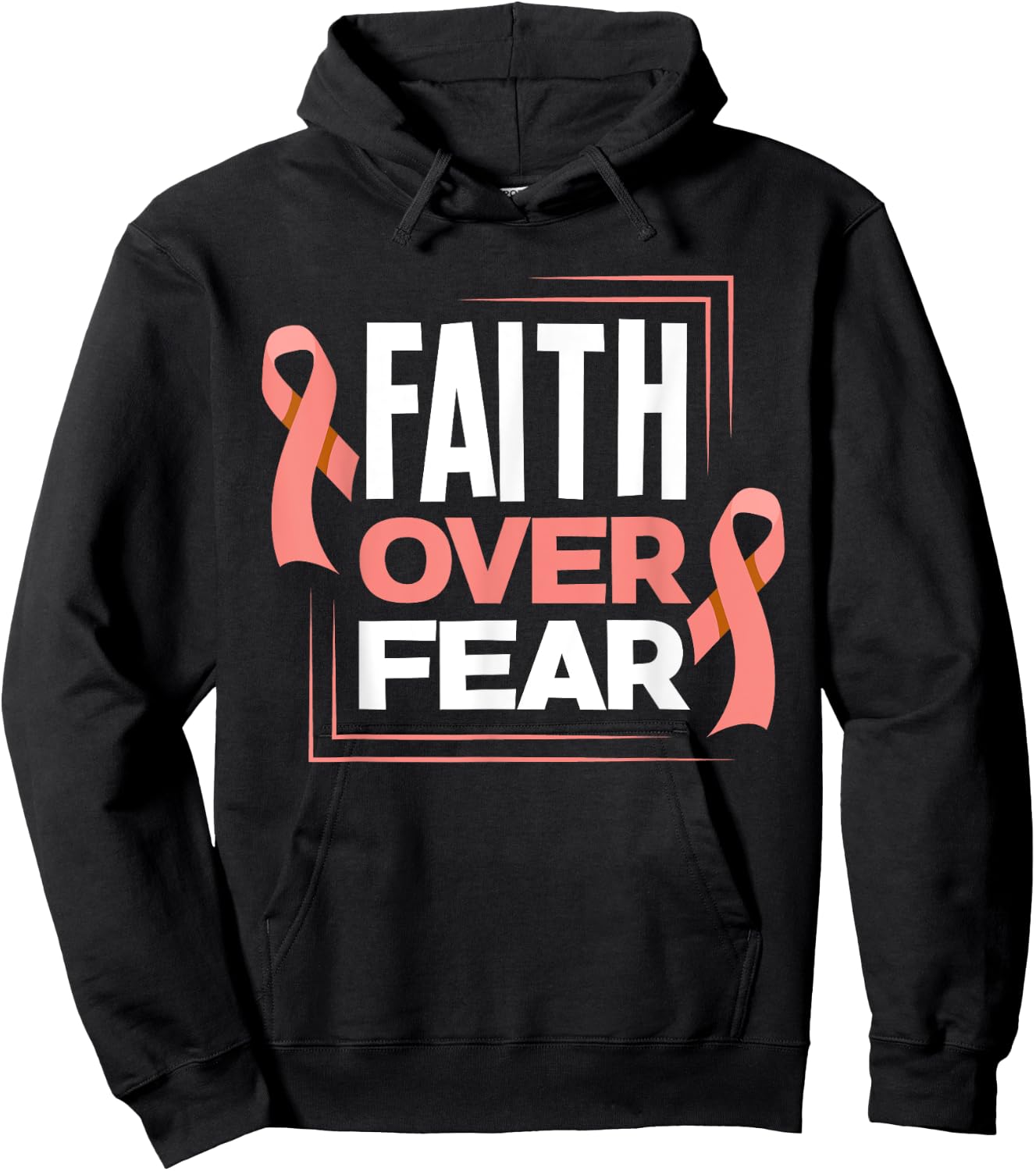 Faith Fear Peach Ribbon Endometrial Cancer Awareness Hoodie - Hoodie | Black