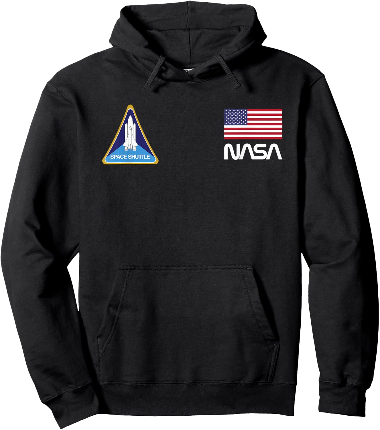 Retro NASA, Space Shuttle, American Flag Logo T shirt Hoodie - Hoodie | Black