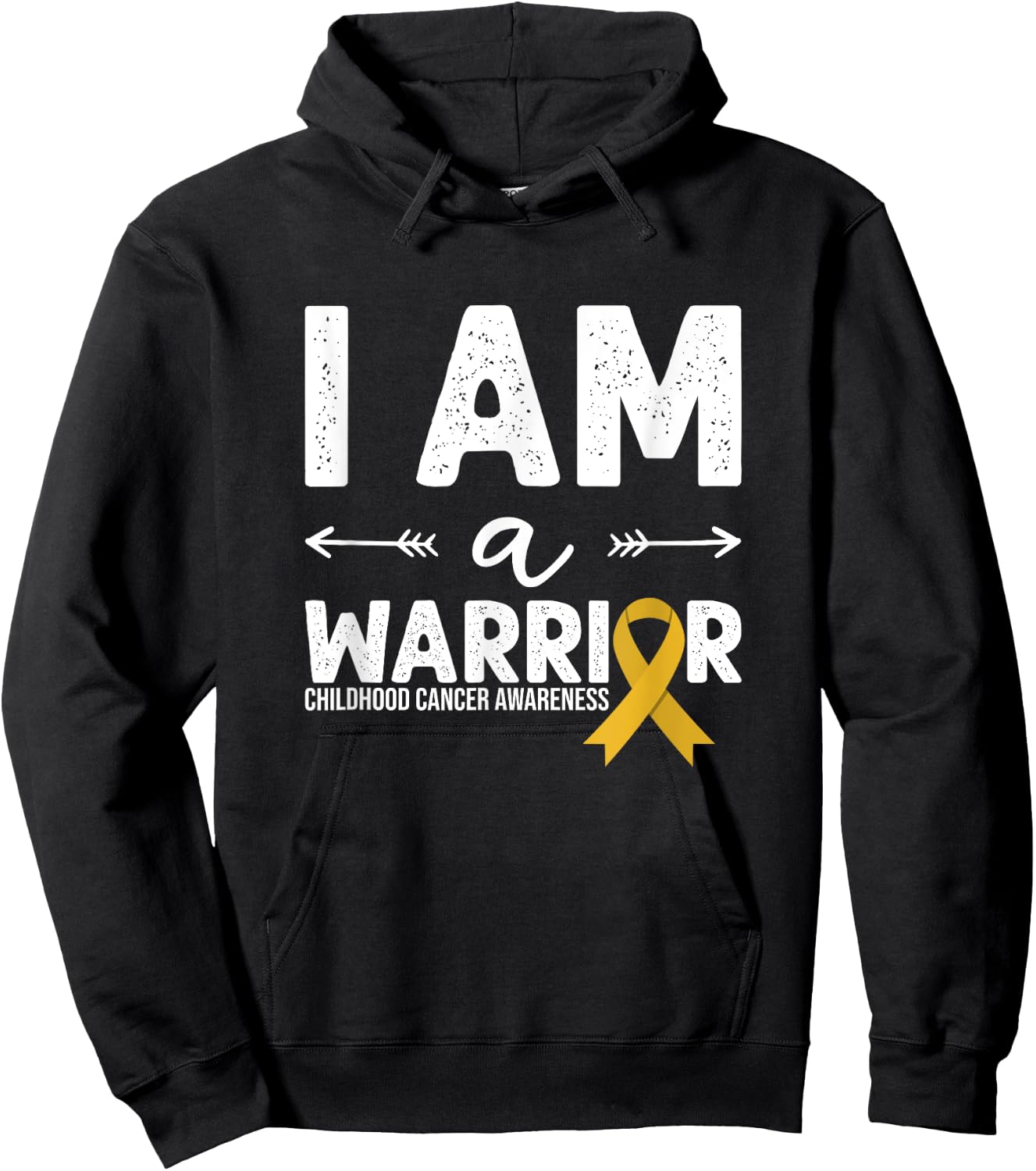 I Am A Warrior - Golden Ribbon Childhood Cancer Awareness Hoodie - Hoodie | Black