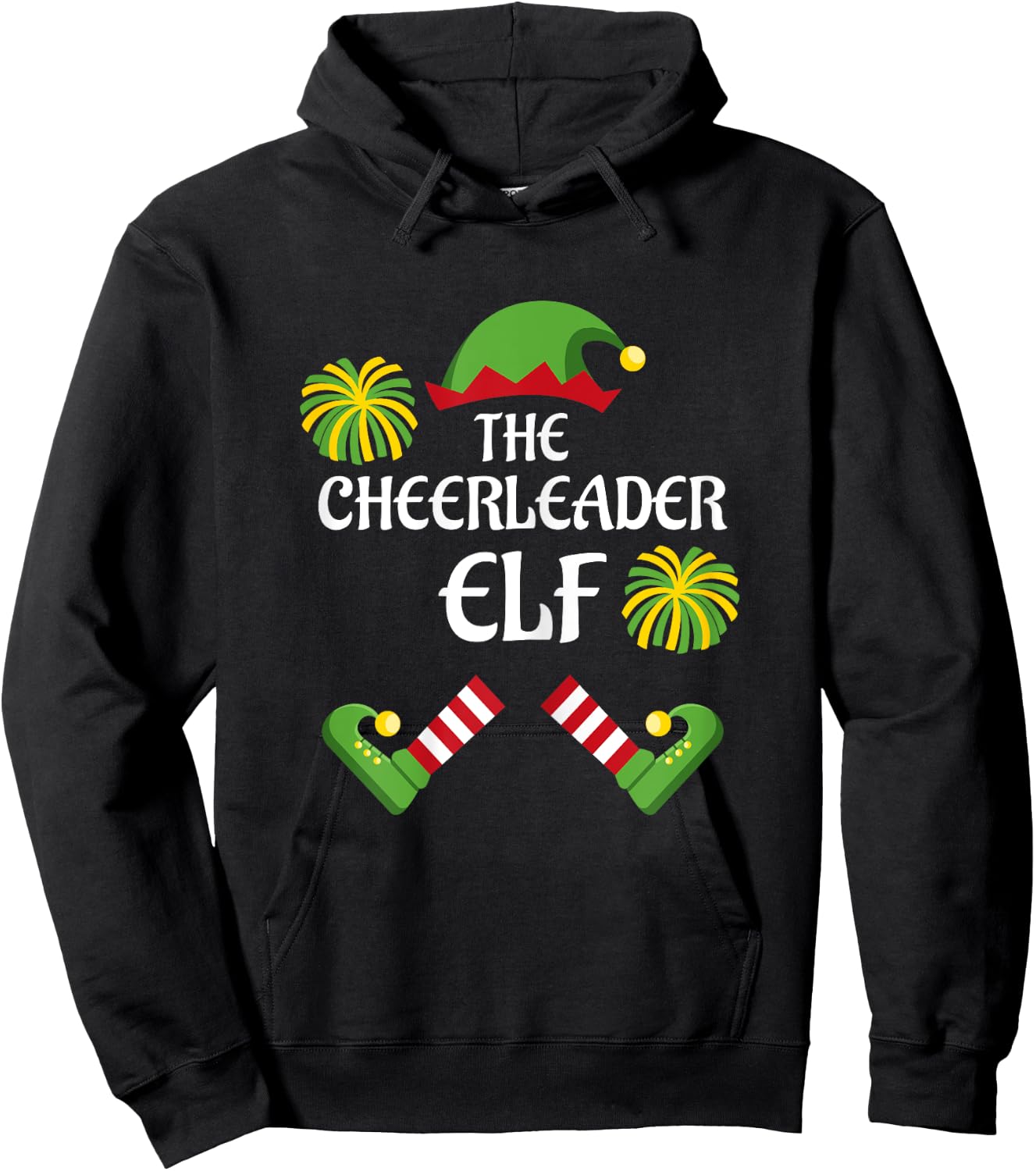 Cheerleader Elf Family Matching Group Christmas Cheer Hoodie - Hoodie | Black