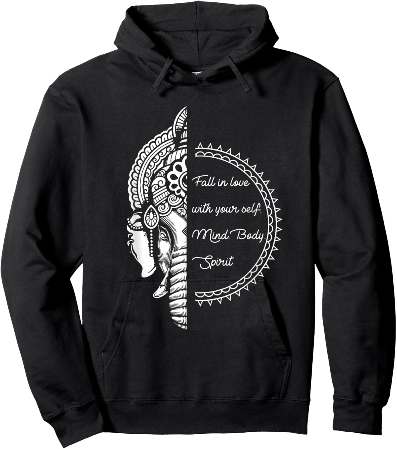 Spiritual Yoga Love Your Self Meditation Elephant Ganesha Hoodie - Hoodie | Black
