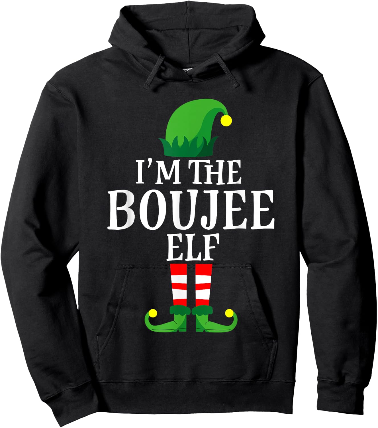 I'm The Boujee Elf Apparel, Funny Christmas Family Matching Hoodie - Hoodie | Black