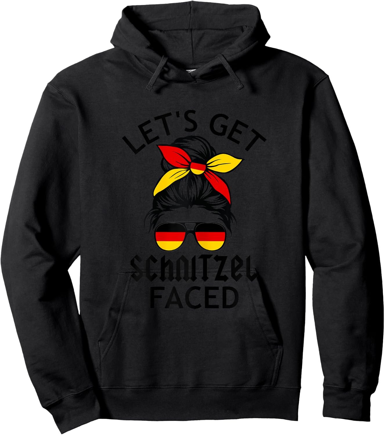 n6PO Messy Bun Lets Get Schnitzel Faced Germany Oktoberfest Hoodie - Hoodie | Black