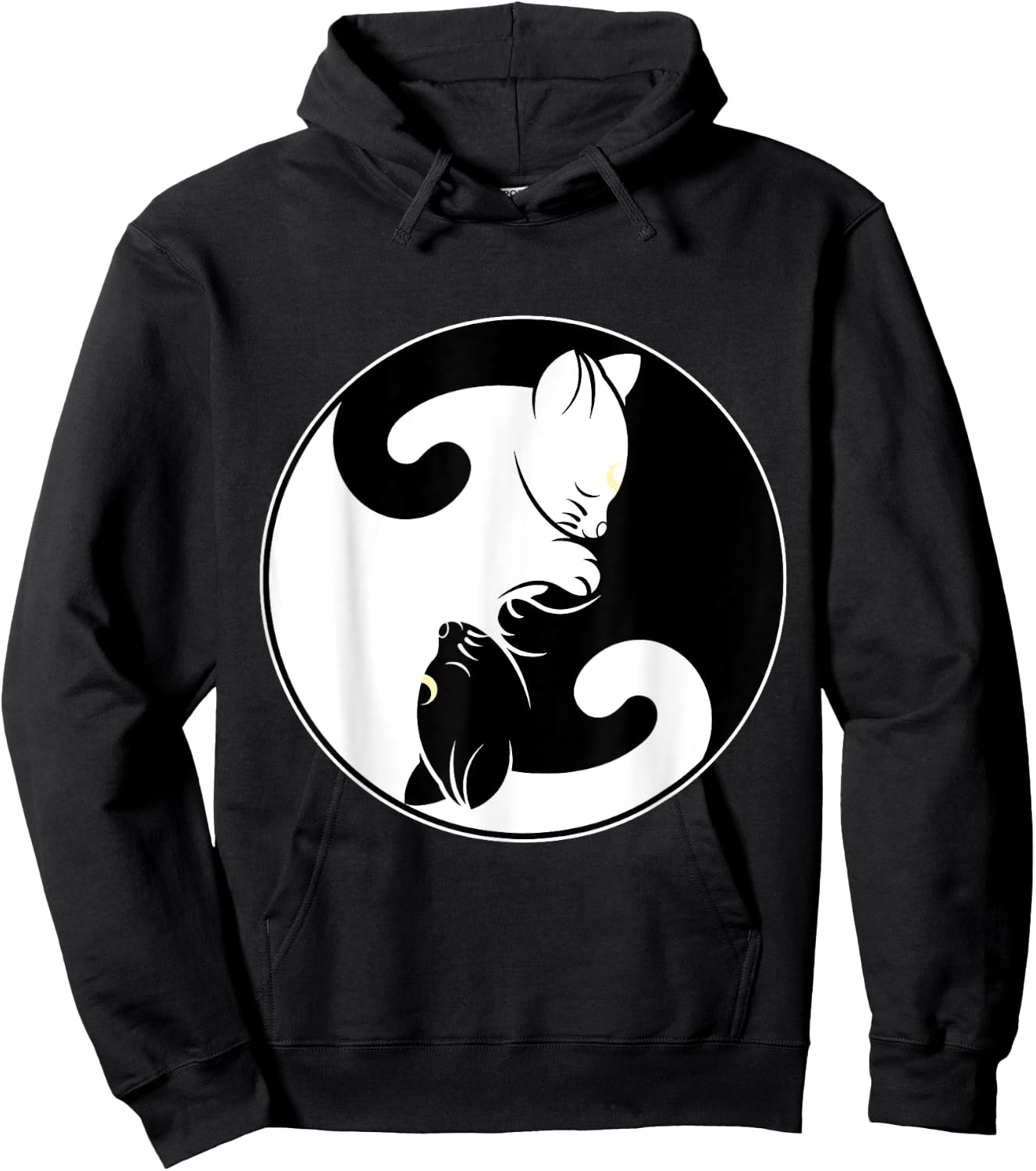 Kawaii Yin Yang Black Cat and Moon Crescent Head Cartoon Cat Kawaii Yin Yang Cat Moon Crescent Hoodie - Hoodie | Black