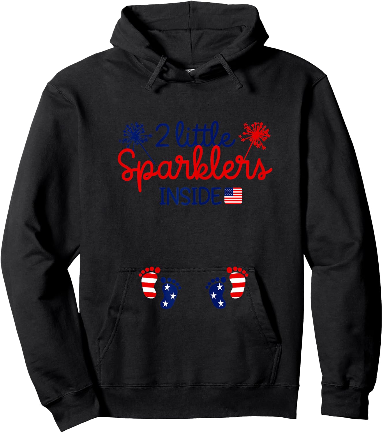 Twin Pregnancy 4th of July Pregnant Mom Baby Announcement Hoodie - Hoodie | Black