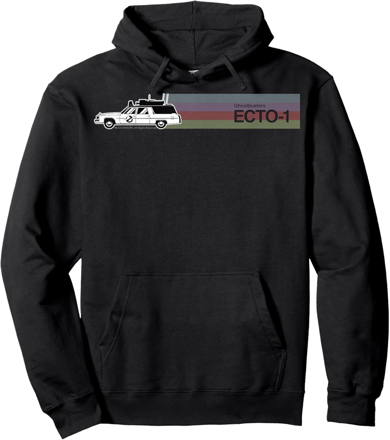 Ghostbusters ECTO-1 Colourful Striped Rainbow Portrait Hoodie - Hoodie | Black