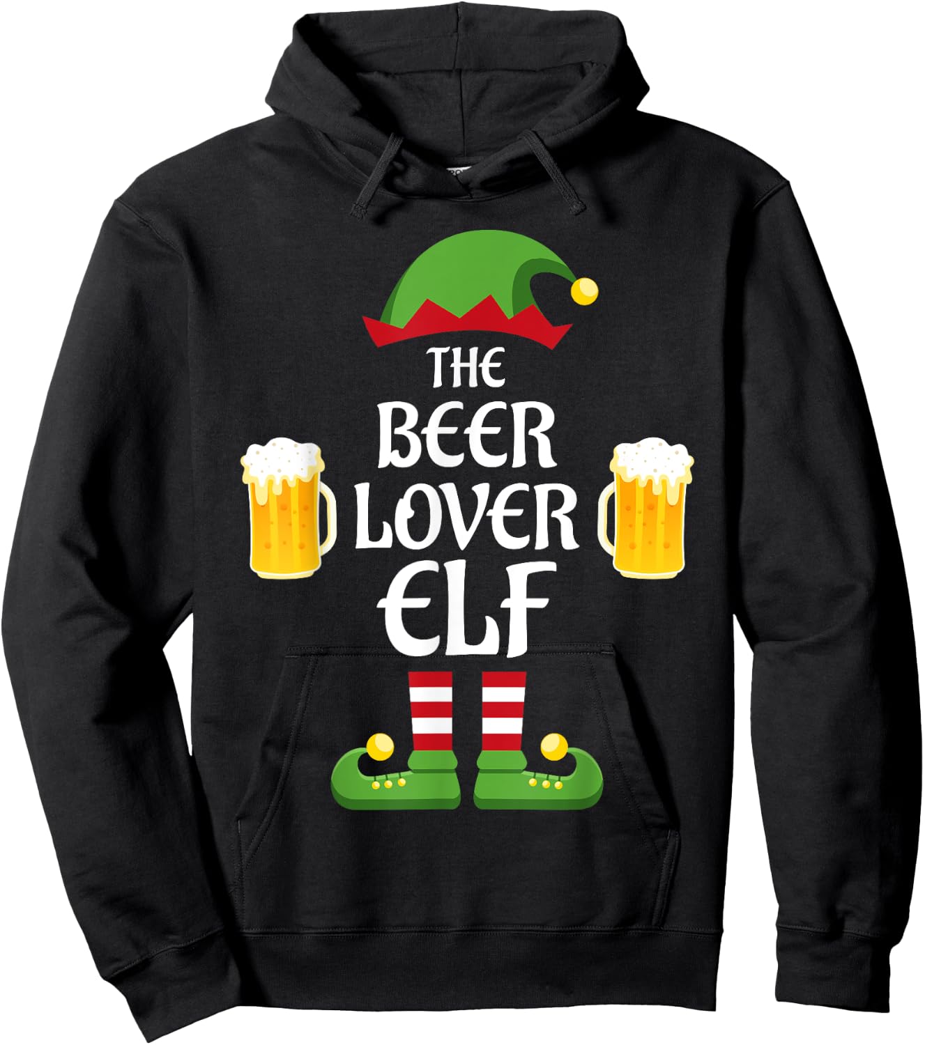 Beer Lover Elf Family Matching Group Christmas Hoodie - Hoodie | Black