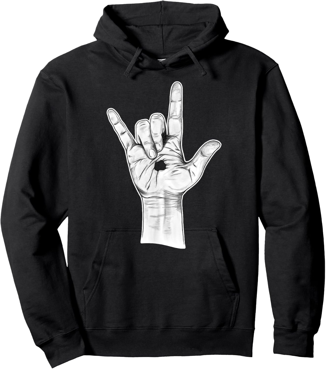 I Love You ASL Hand Sign - Hand Drawn Novelty Jesus Hoodie - Hoodie | Black