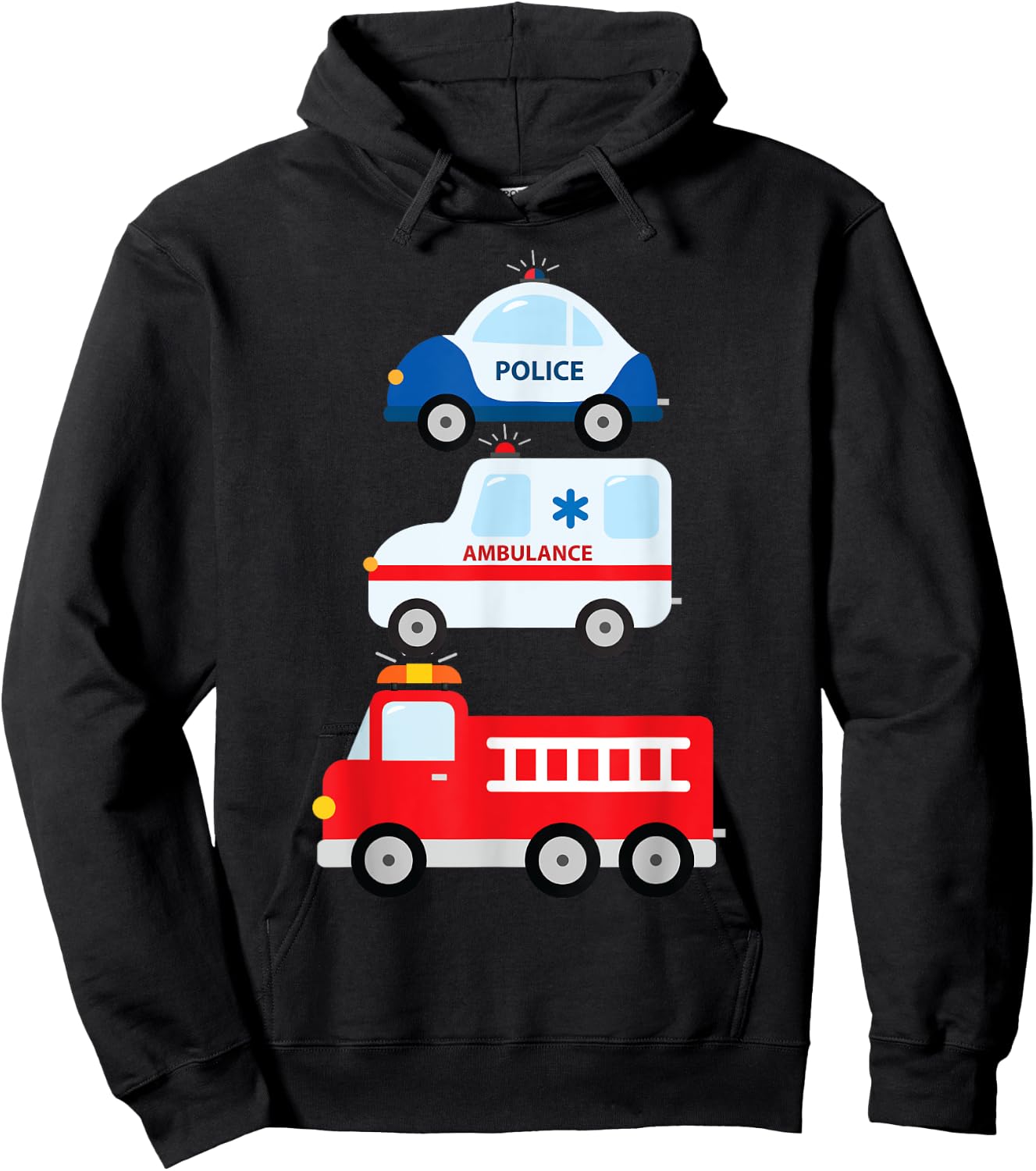 Emergency Vehicles Fire Truck Police Car Ambulance Cars Hoodie - Hoodie | Black