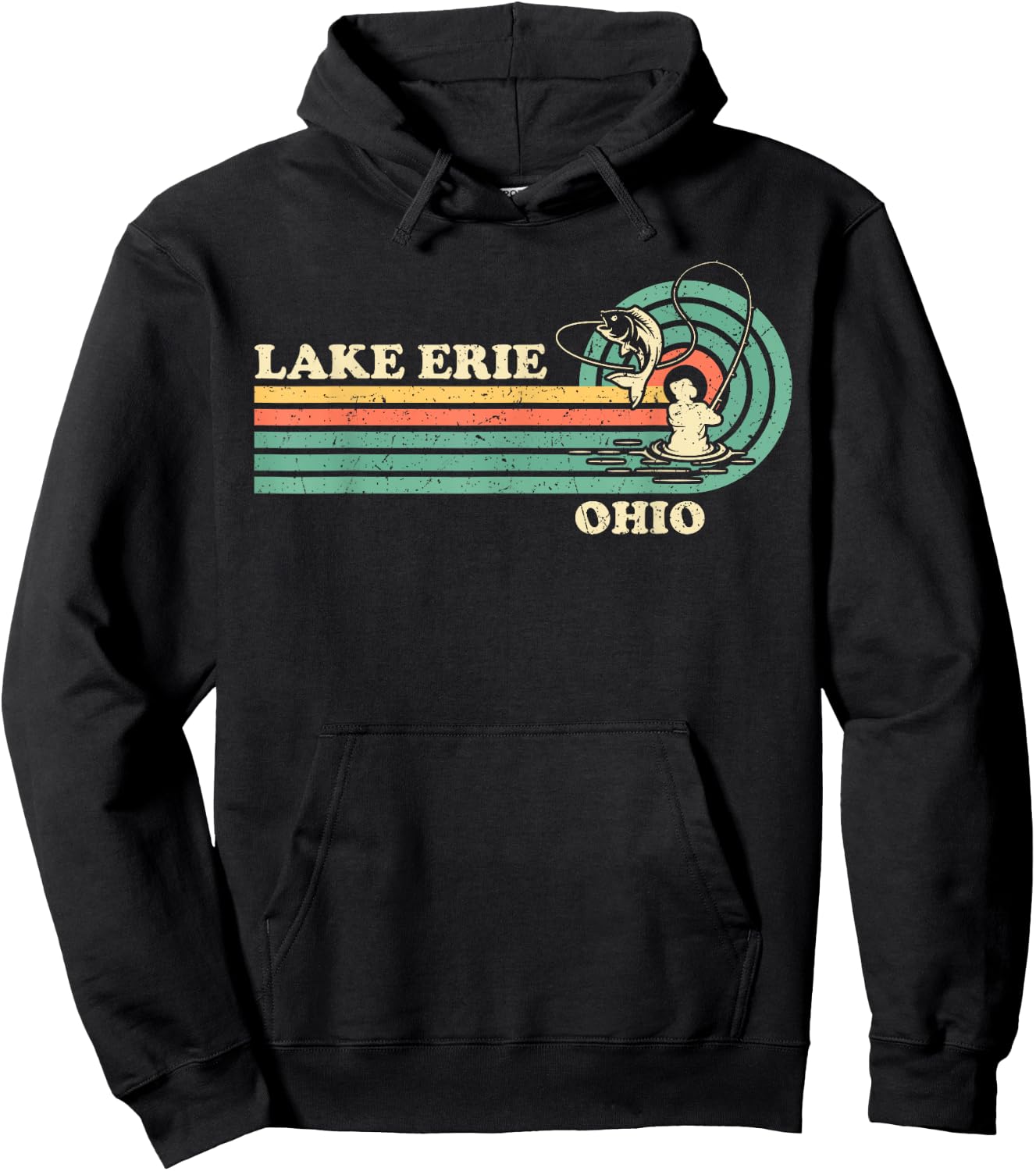 Vintage Retro Summer Fishing Ohio Erie Lake Hoodie - Hoodie | Black