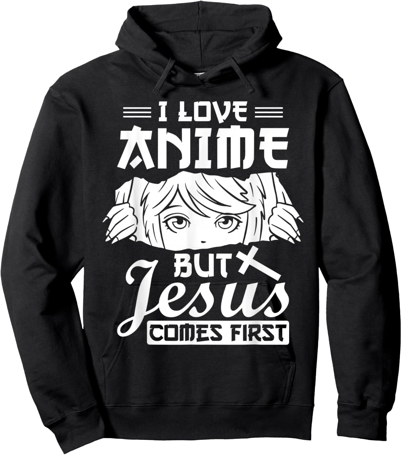 Anime Jesus Design - I Love Anime But Jesus Comes First Hoodie - Hoodie | Black