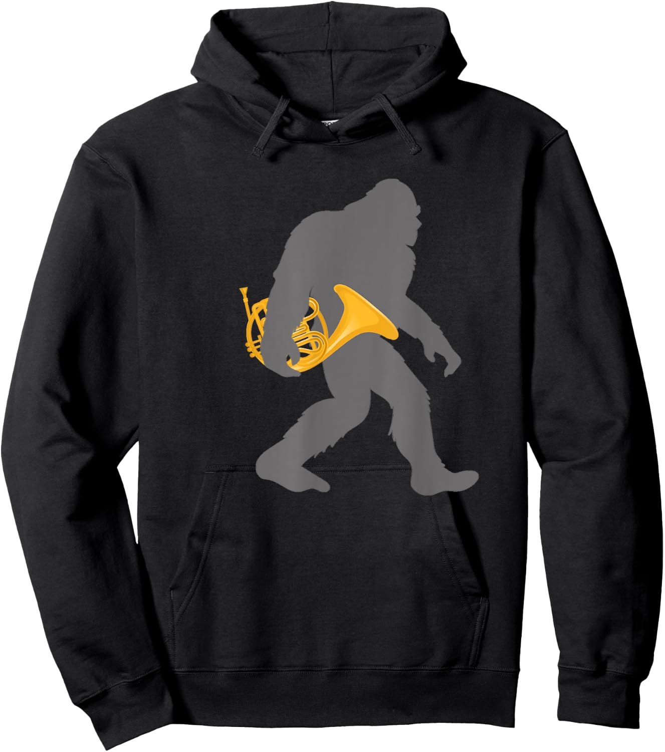 Funny Horn Player Bigfoot musician with French Horn Hoodie - Hoodie | Black