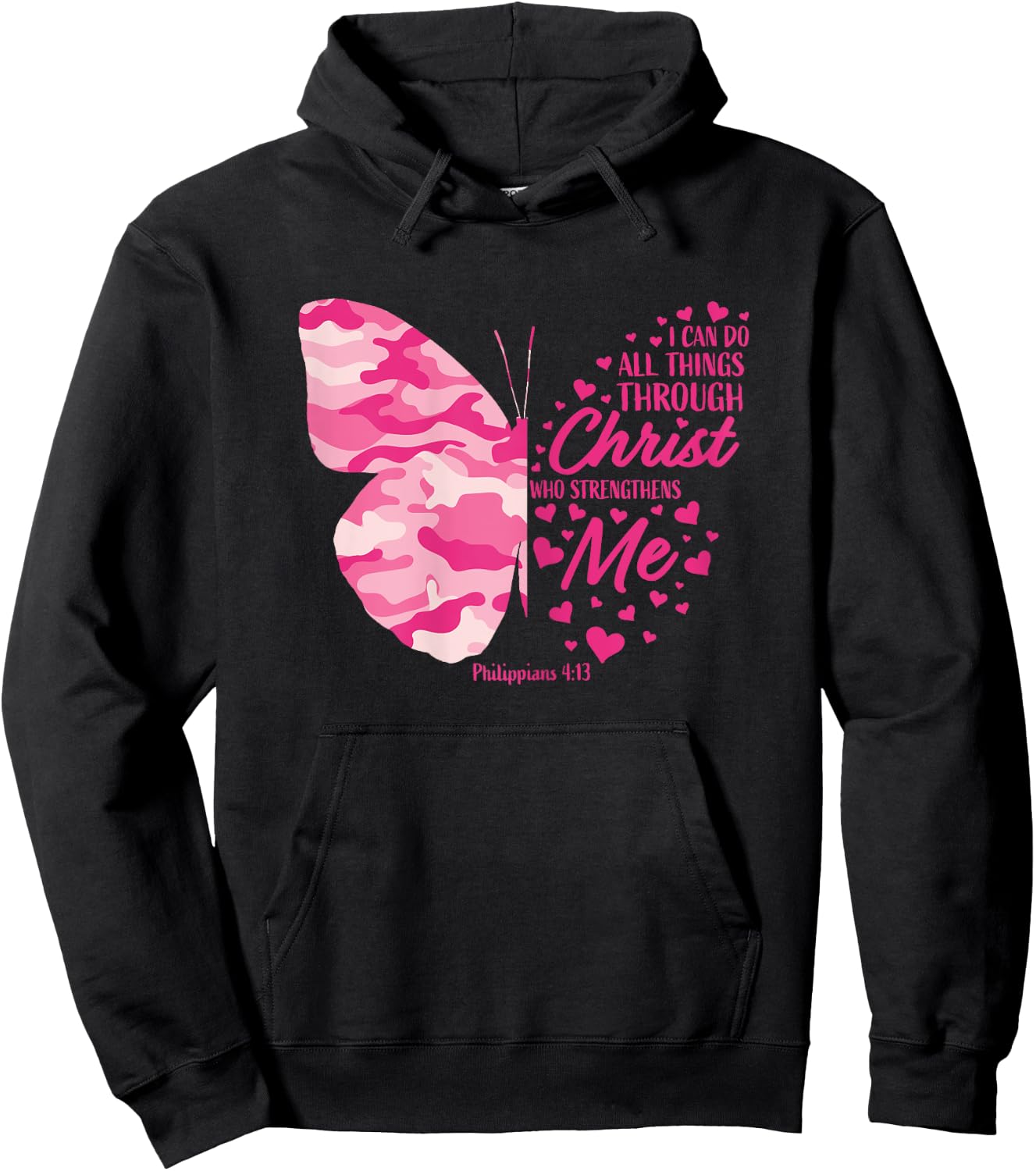 Cute Pink Camo Gifts Women Girls Christian Butterfly Graphic Hoodie - Hoodie | Black