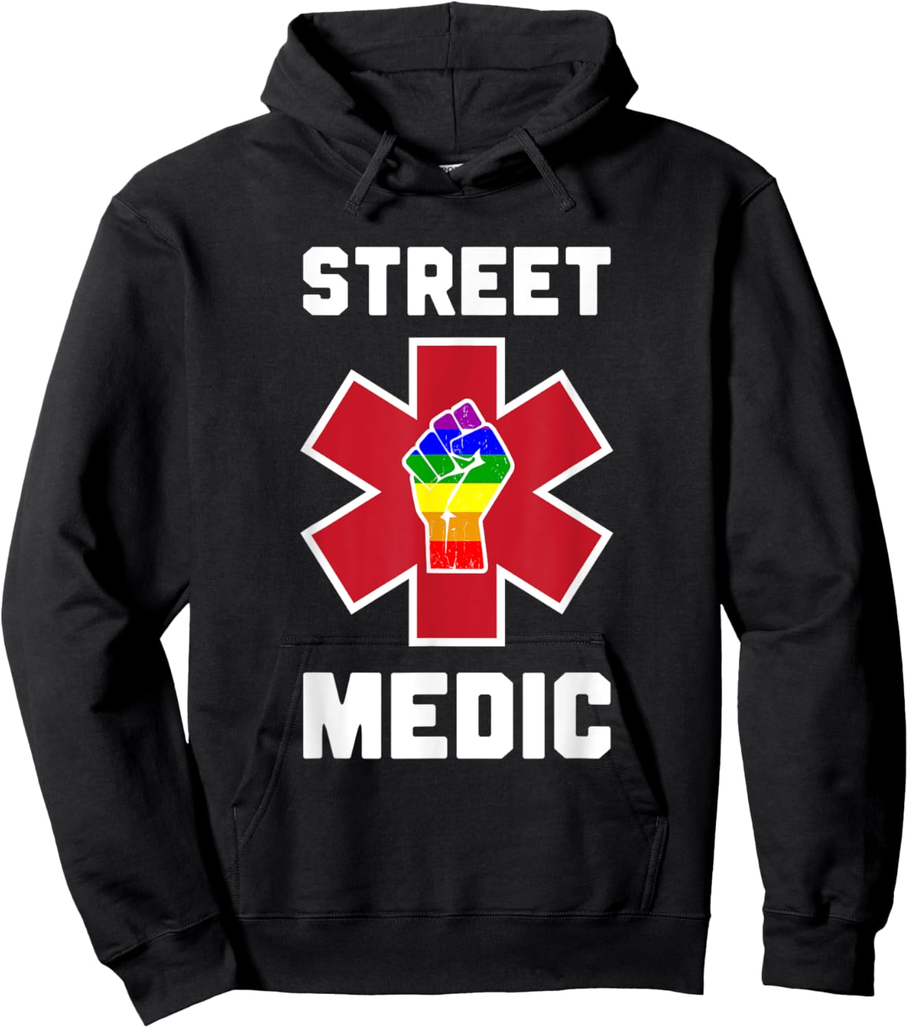 Street Medic Pride Rainbow Resist Fist Star of Life Protest Hoodie - Hoodie | Black