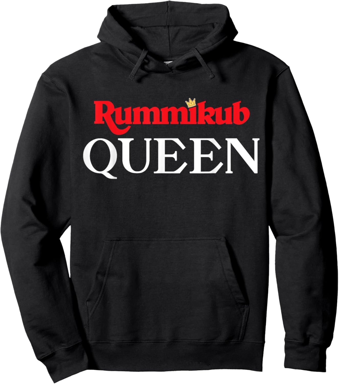 Rummikub Queen Logo With Royal Crown Noble White Ink Hoodie - Hoodie | Black