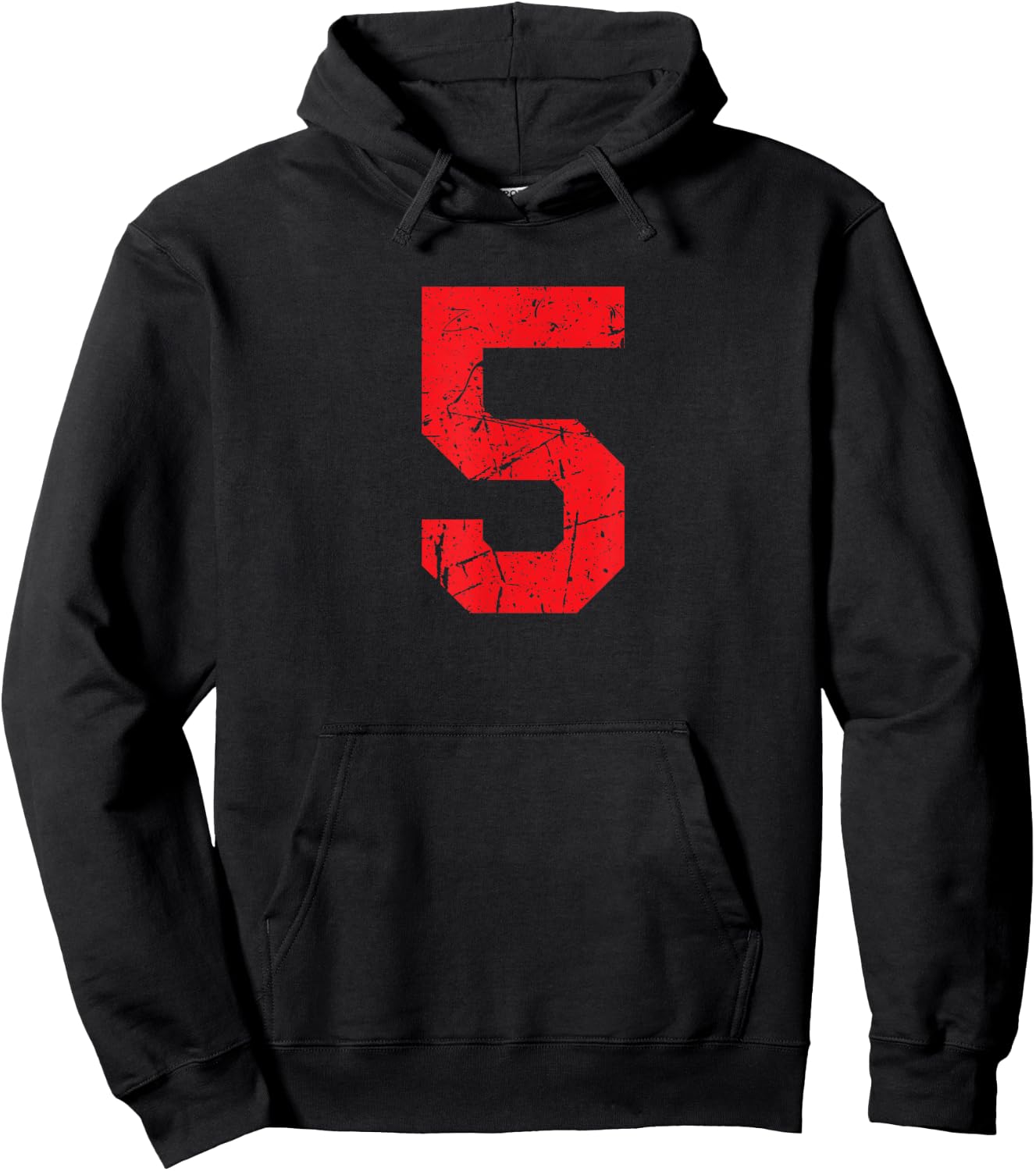 Number #5 Red Distressed Vintage Number Hoodie - Hoodie | Black