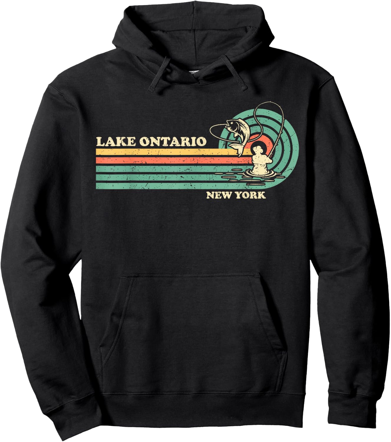 Vintage Retro Summer Fishing New York Ontario Lake Men Women Kids Hoodie - Hoodie | Black