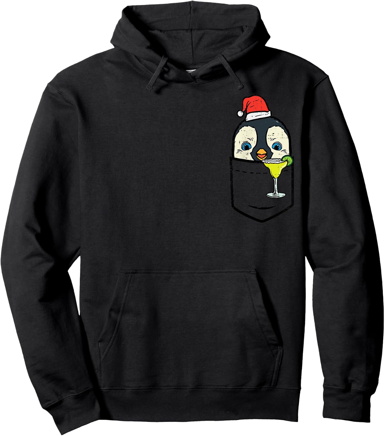 Pocket Santa Penguin Cute Christmas In July Summer Xmas Bird Hoodie - Hoodie | Black